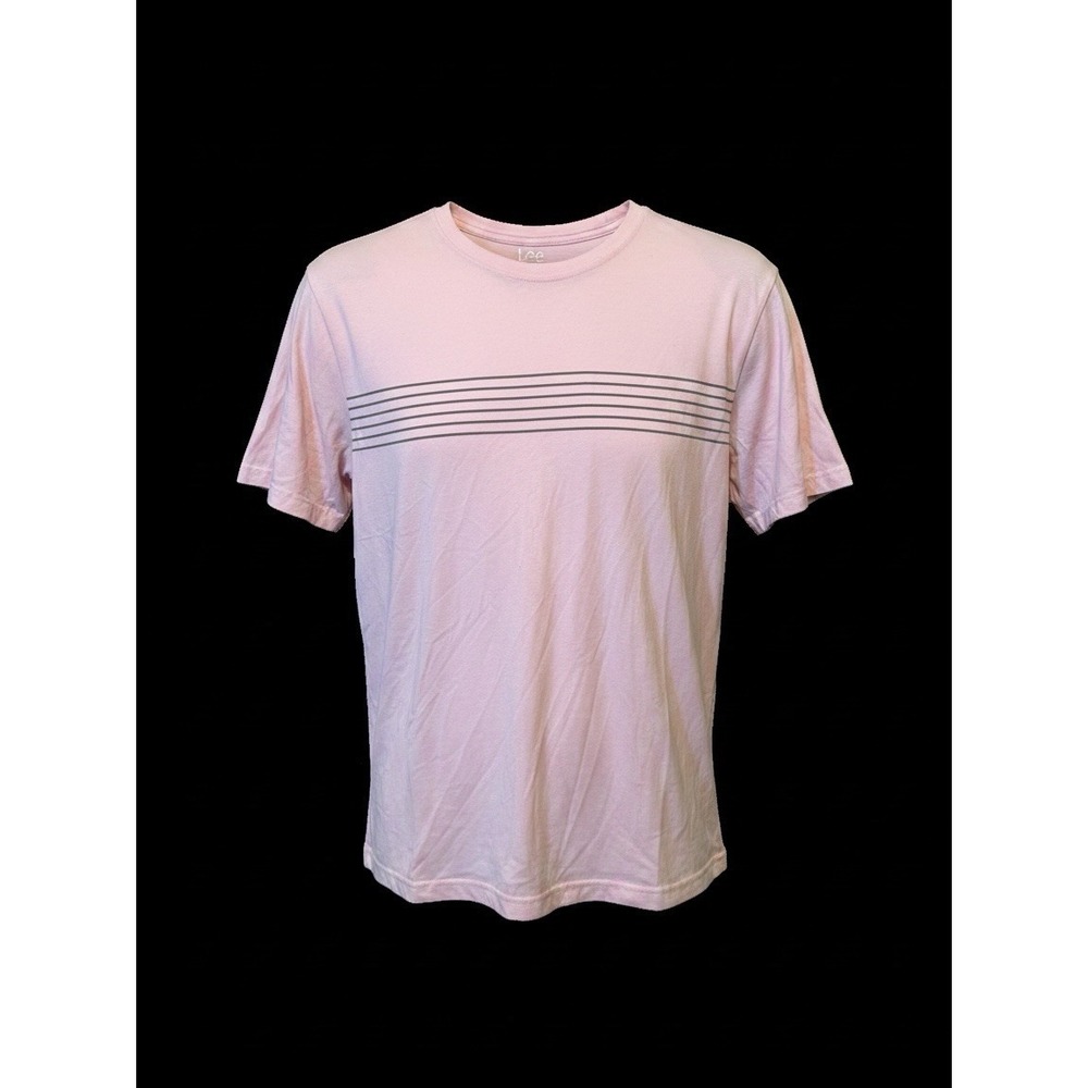 Lee Men's Pima Cotton Crew Neck T-Shirt Pink Striped Short Sleeve Size L